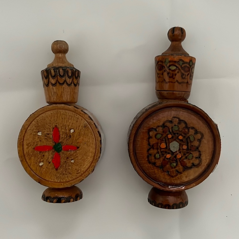 Vintage wooden Bulgarian perfume 2 bottles